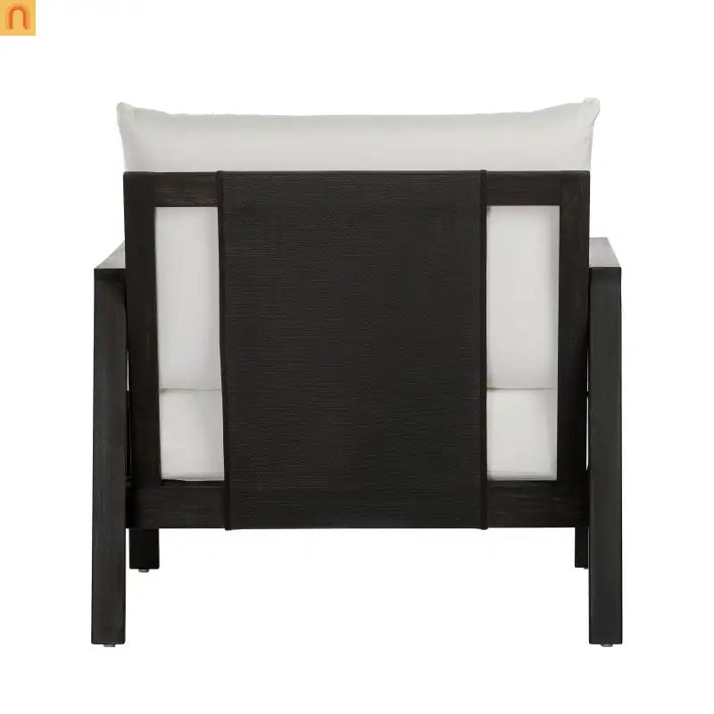 Outdoor Club Chair Acacia Wood Textilene Dark Gray White Cushion