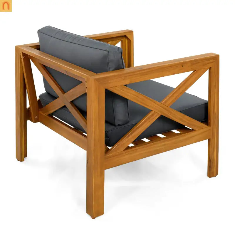 Outdoor Club Chair Set Acacia Wood Teak Dark Gray Cushions Set of 2