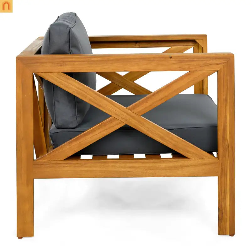 Outdoor Club Chair Set Acacia Wood Teak Dark Gray Cushions Set of 2