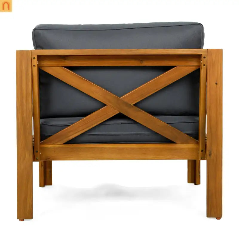 Outdoor Club Chair Set Acacia Wood Teak Dark Gray Cushions Set of 2