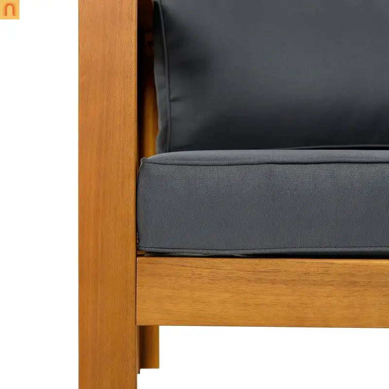 Outdoor Club Chair Set Acacia Wood Teak Dark Gray Cushions Set of 2