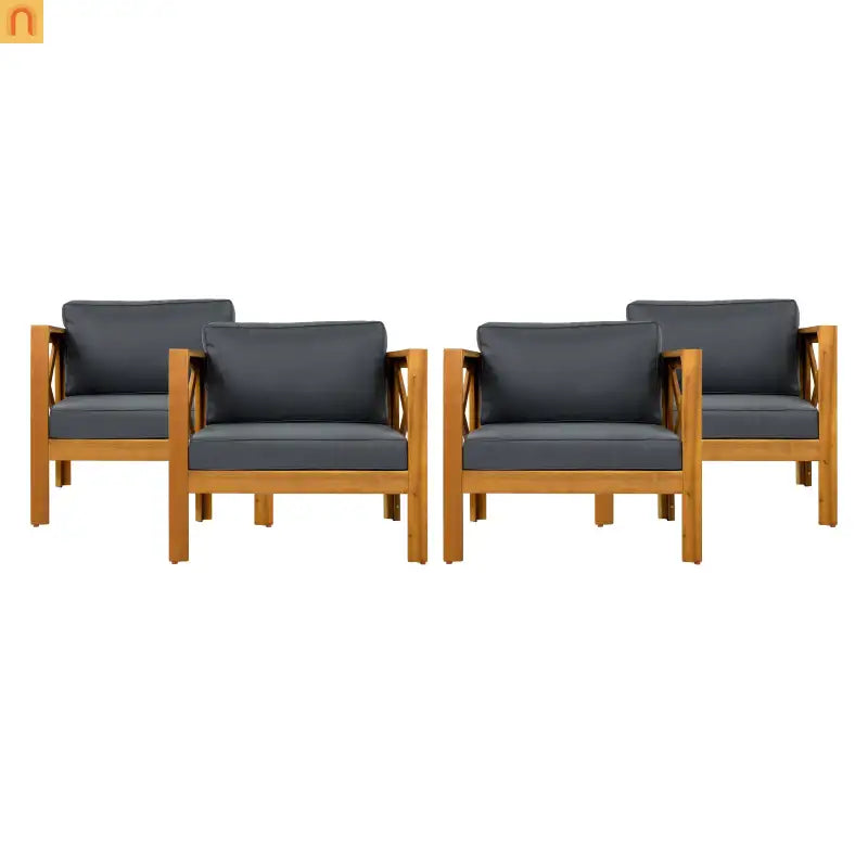Outdoor Club Chair Set Acacia Wood Teak Dark Gray Cushions Set of 2