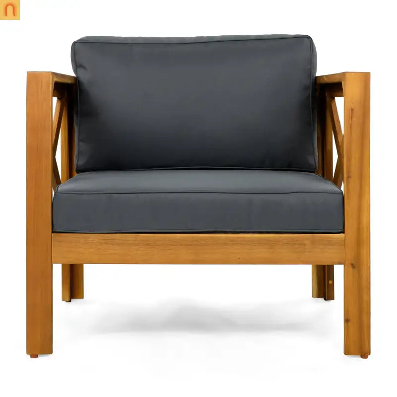 Outdoor Club Chair Set Acacia Wood Teak Dark Gray Cushions Set of 2