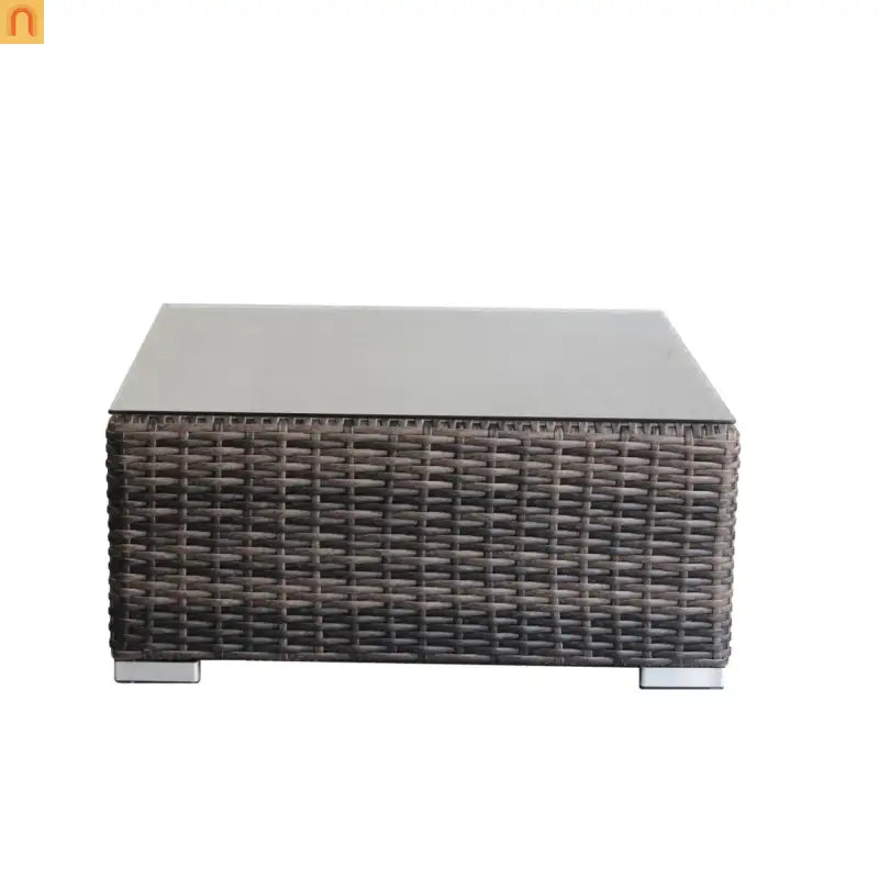 Outdoor Coffee Table Square HDPE Wicker Brown Tempered Glass 28x28in