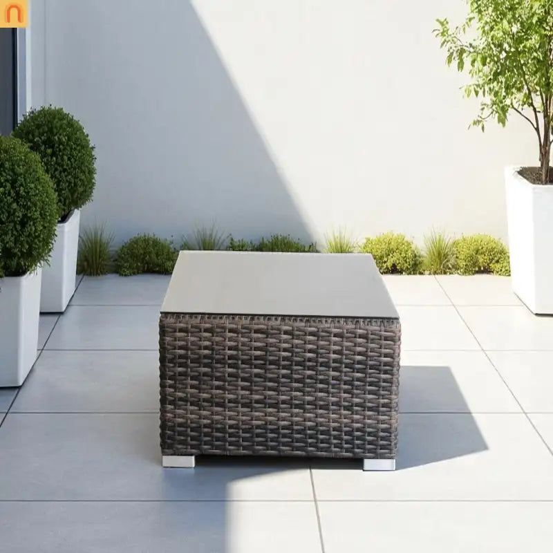 Outdoor Coffee Table Square HDPE Wicker Brown Tempered Glass 28x28in
