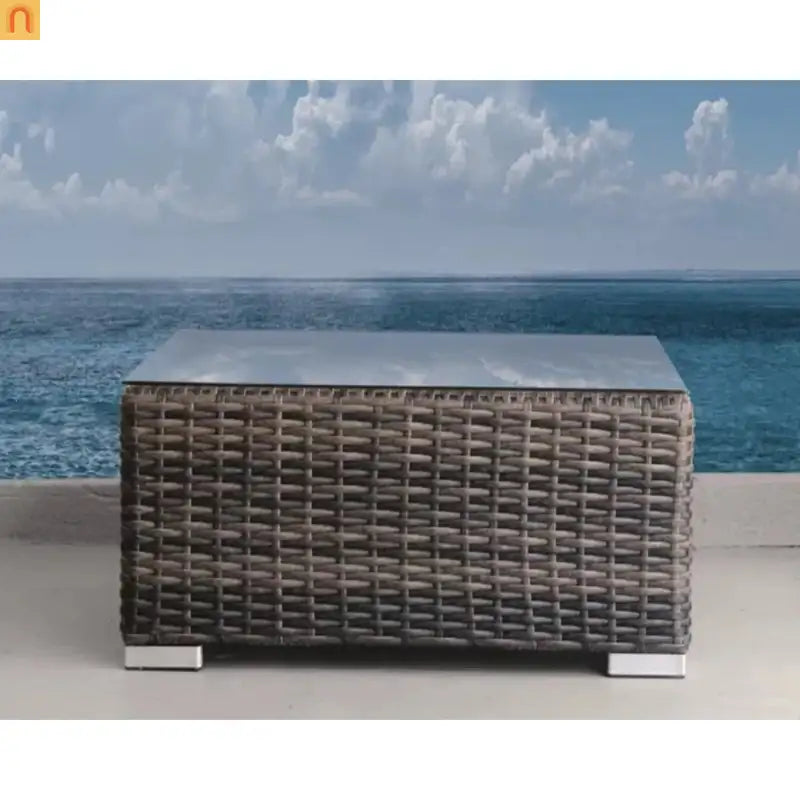 Outdoor Coffee Table Square HDPE Wicker Brown Tempered Glass 28x28in