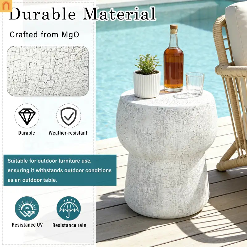 Outdoor Side Table MGO Cement Double Barrel Gray Weatherproof 21 LB