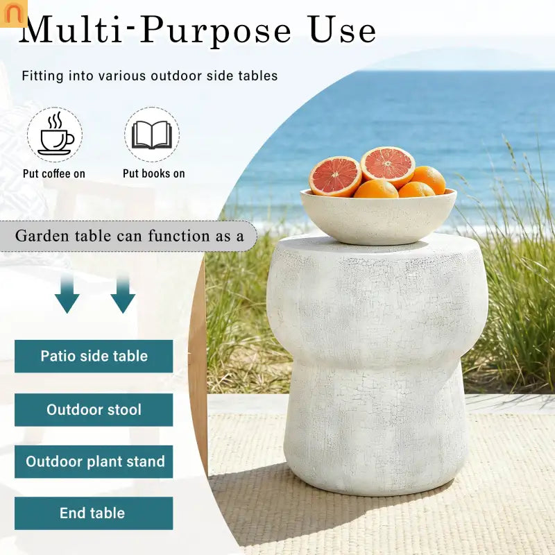 Outdoor Side Table MGO Cement Double Barrel Gray Weatherproof 21 LB