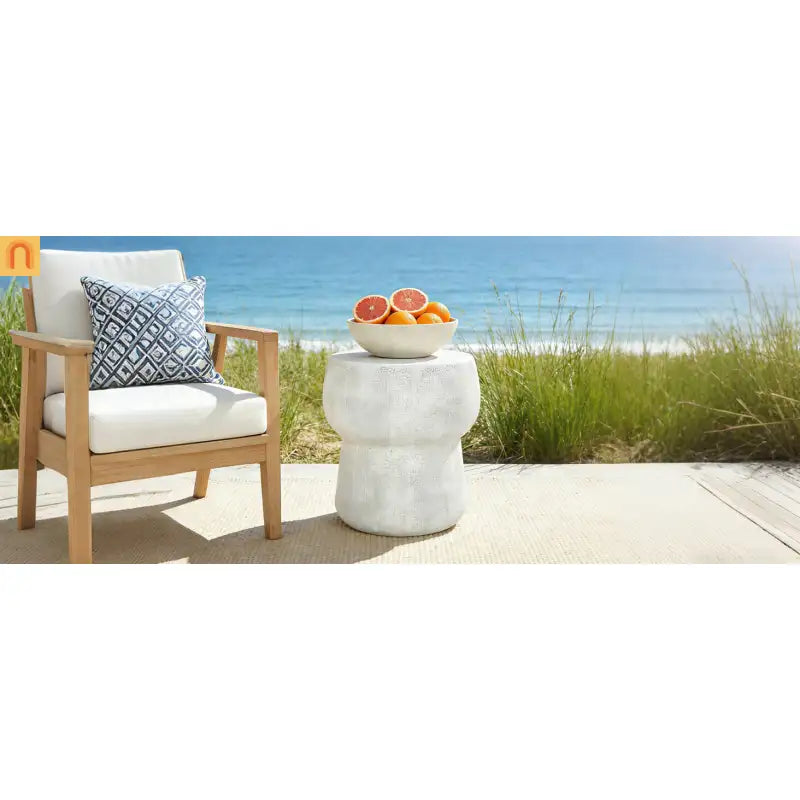 Outdoor Side Table MGO Cement Double Barrel Gray Weatherproof 21 LB