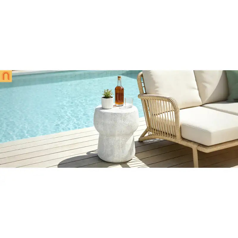 Outdoor Side Table MGO Cement Double Barrel Gray Weatherproof 21 LB