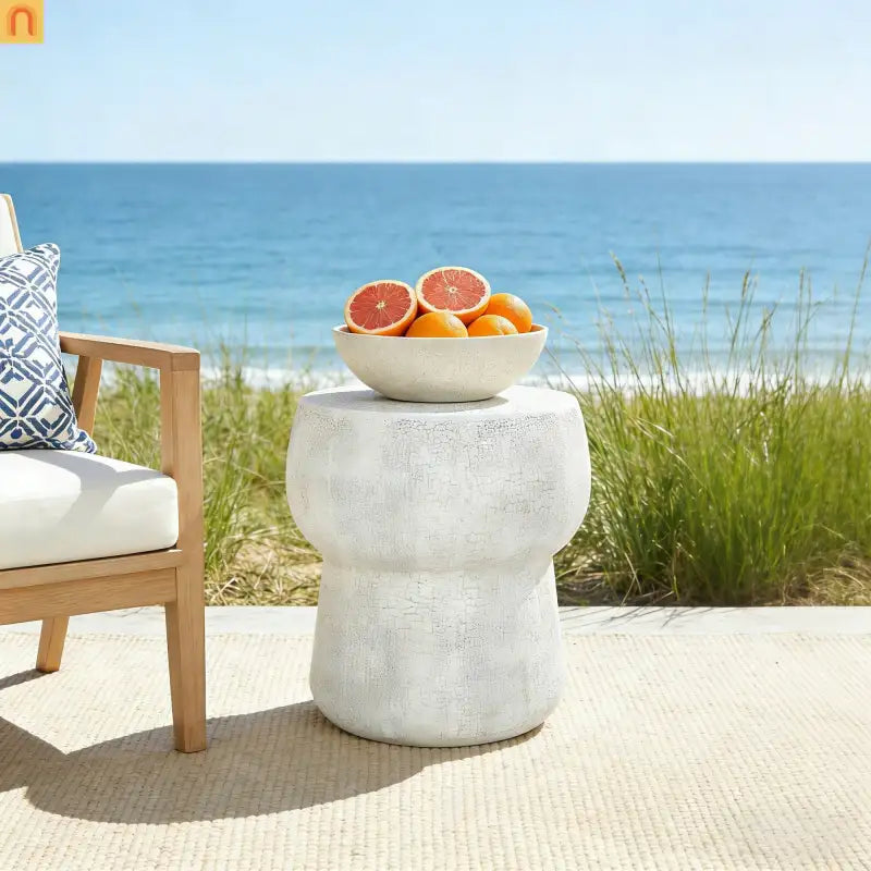 Outdoor Side Table MGO Cement Double Barrel Gray Weatherproof 21 LB