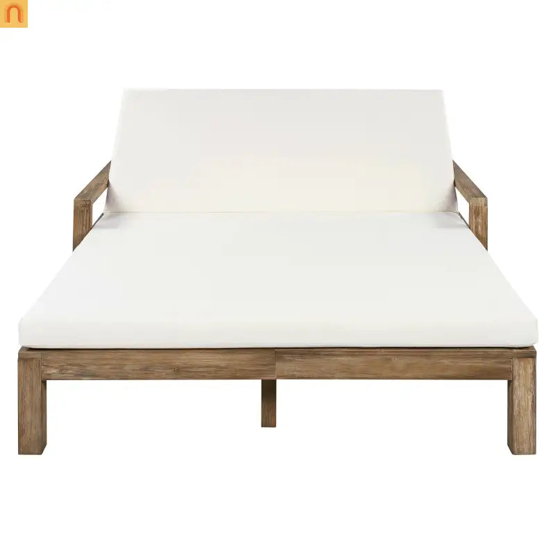 Outdoor Daybed Farmhouse Acacia Wood Beige Cushion Adjustable Poolside