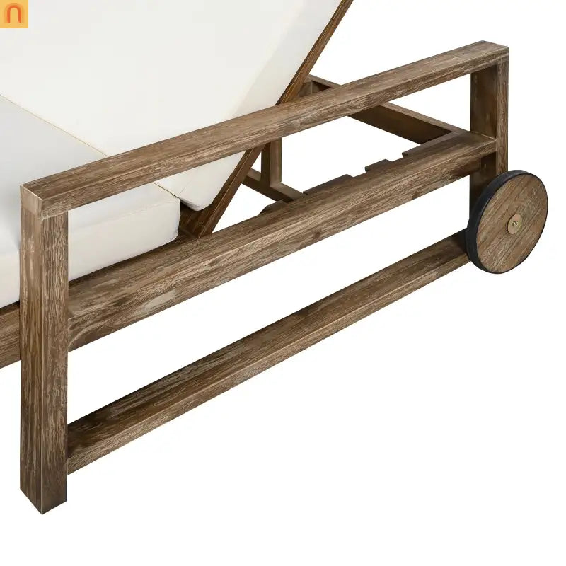 Outdoor Daybed Farmhouse Acacia Wood Beige Cushion Adjustable Poolside