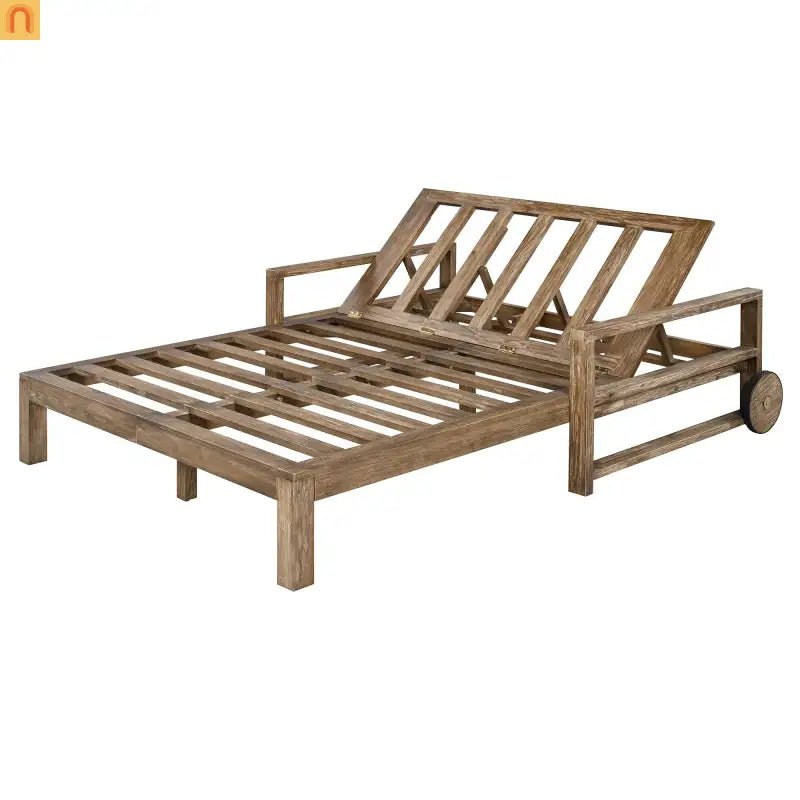 Outdoor Daybed Farmhouse Acacia Wood Beige Cushion Adjustable Poolside