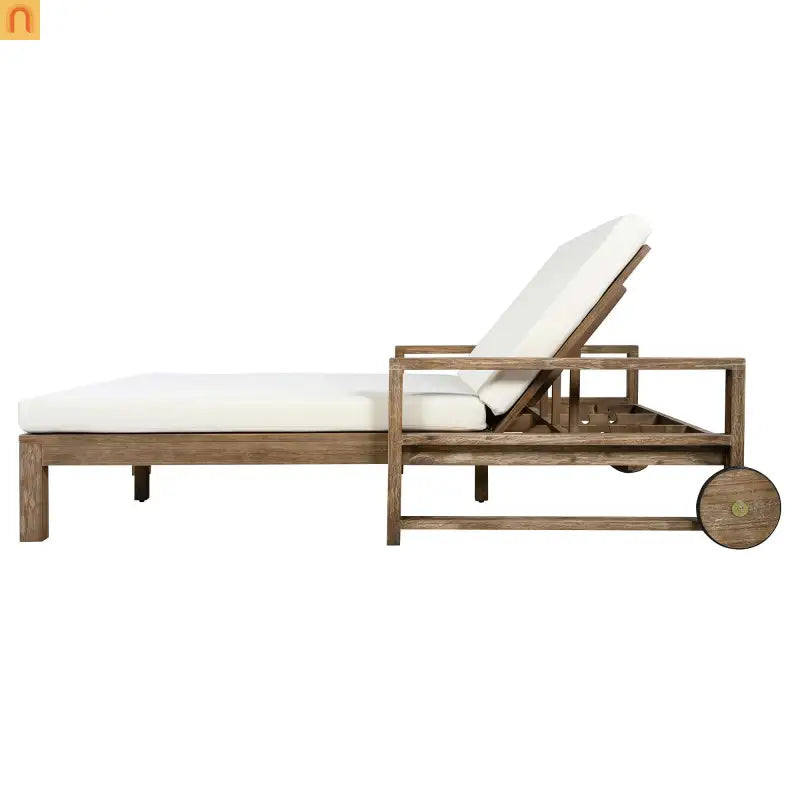 Outdoor Daybed Farmhouse Acacia Wood Beige Cushion Adjustable Poolside