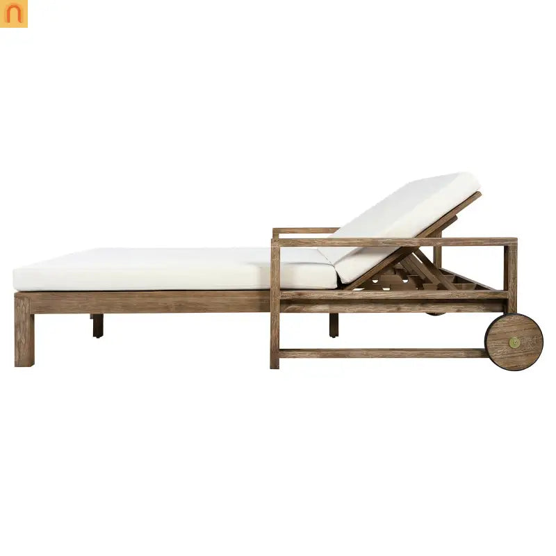 Outdoor Daybed Farmhouse Acacia Wood Beige Cushion Adjustable Poolside