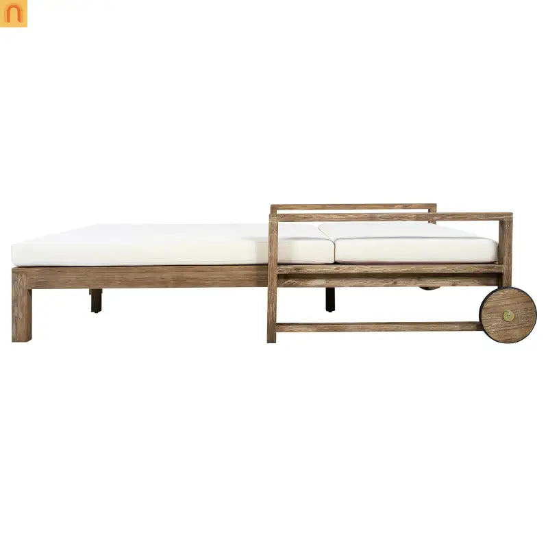 Outdoor Daybed Farmhouse Acacia Wood Beige Cushion Adjustable Poolside