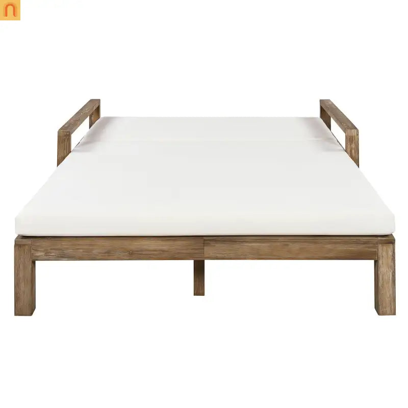 Outdoor Daybed Farmhouse Acacia Wood Beige Cushion Adjustable Poolside