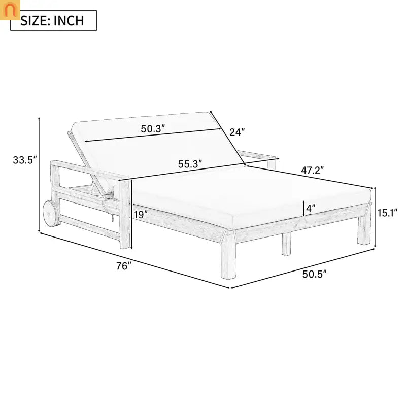 Outdoor Daybed Farmhouse Acacia Wood Beige Cushion Adjustable Poolside