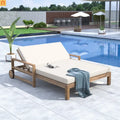 Outdoor Daybed Farmhouse Acacia Wood Beige Cushion Adjustable Poolside
