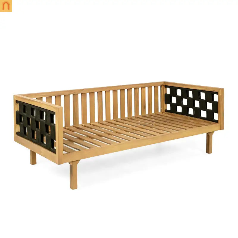 Outdoor Daybed Set Acacia Wood Teak 3 Seater Light Gray Rope Table