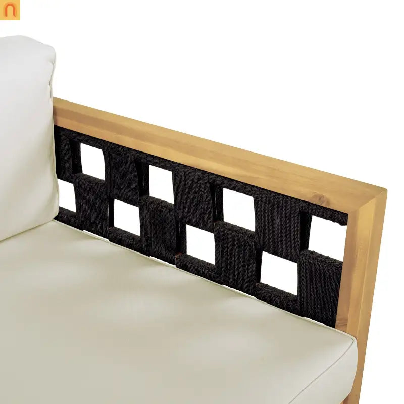 Outdoor Daybed Set Acacia Wood Teak 3 Seater Light Gray Rope Table