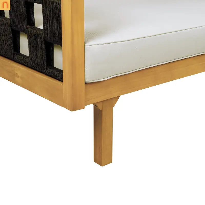 Outdoor Daybed Set Acacia Wood Teak 3 Seater Light Gray Rope Table