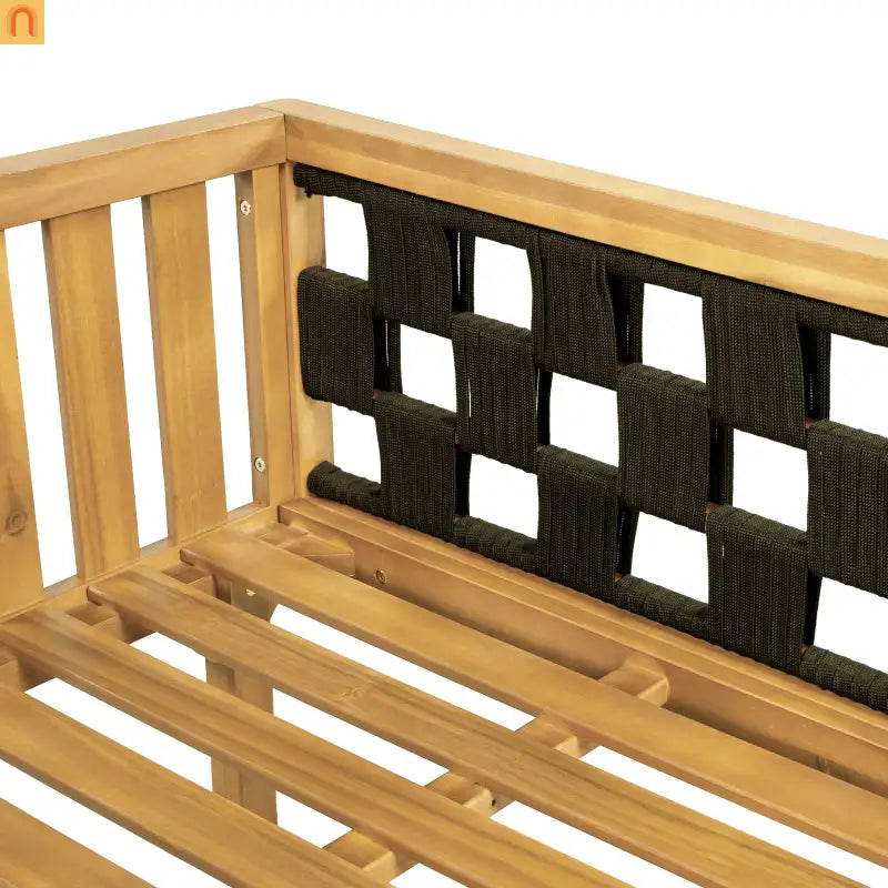 Outdoor Daybed Set Acacia Wood Teak 3 Seater Light Gray Rope Table