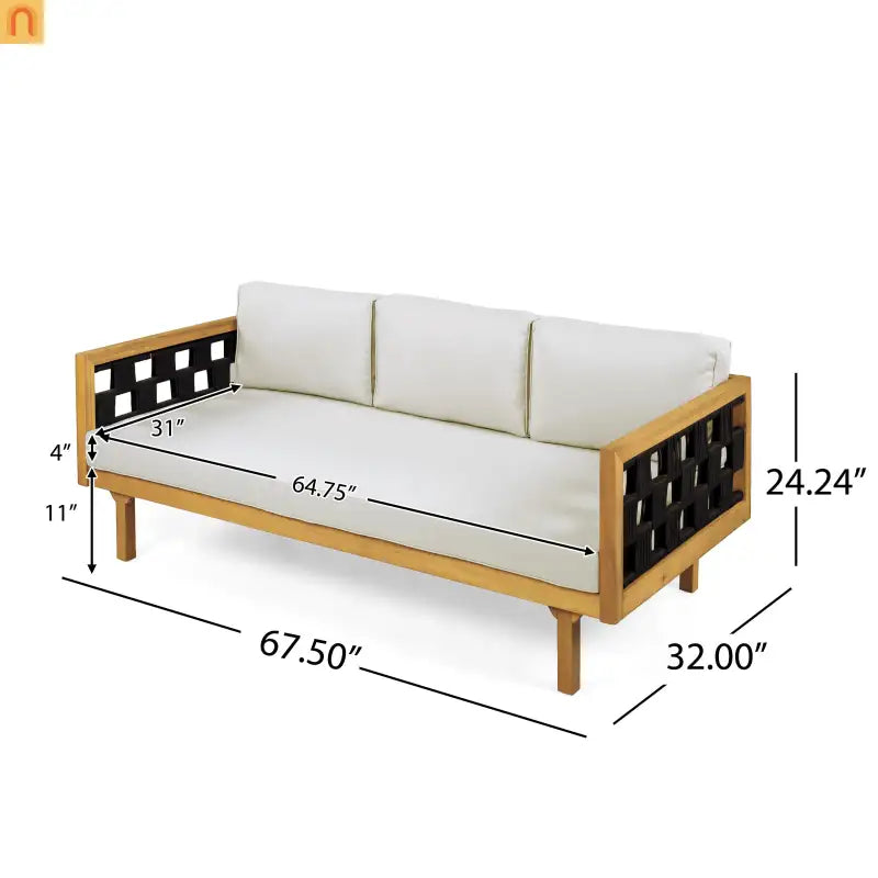 Outdoor Daybed Set Acacia Wood Teak 3 Seater Light Gray Rope Table