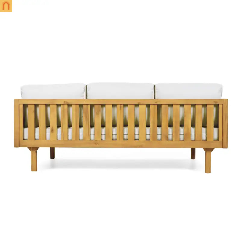 Outdoor Daybed Set Acacia Wood Teak 3 Seater Light Gray Rope Table