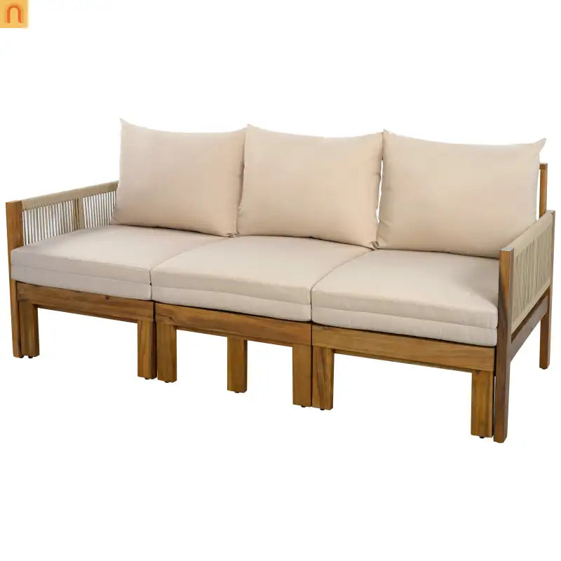 Outdoor Daybed Sofa Bed Acacia Wood Natural Brown Convertible Rope