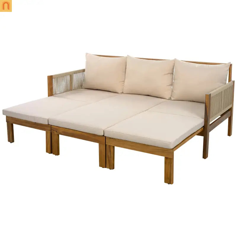 Outdoor Daybed Sofa Bed Acacia Wood Natural Brown Convertible Rope