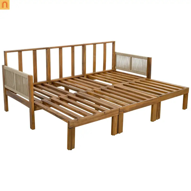 Outdoor Daybed Sofa Bed Acacia Wood Natural Brown Convertible Rope