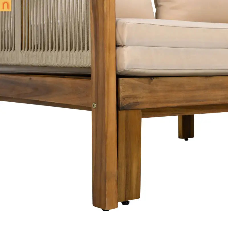 Outdoor Daybed Sofa Bed Acacia Wood Natural Brown Convertible Rope