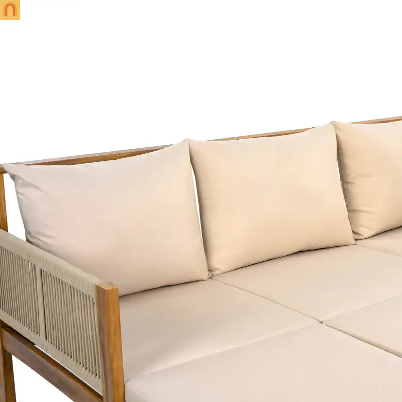 Outdoor Daybed Sofa Bed Acacia Wood Natural Brown Convertible Rope