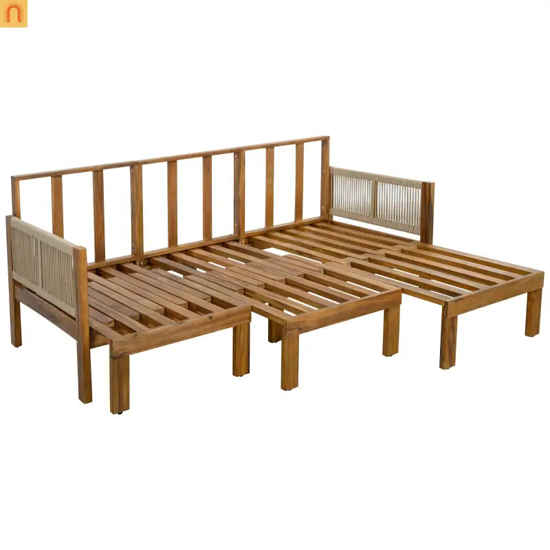 Outdoor Daybed Sofa Bed Acacia Wood Natural Brown Convertible Rope