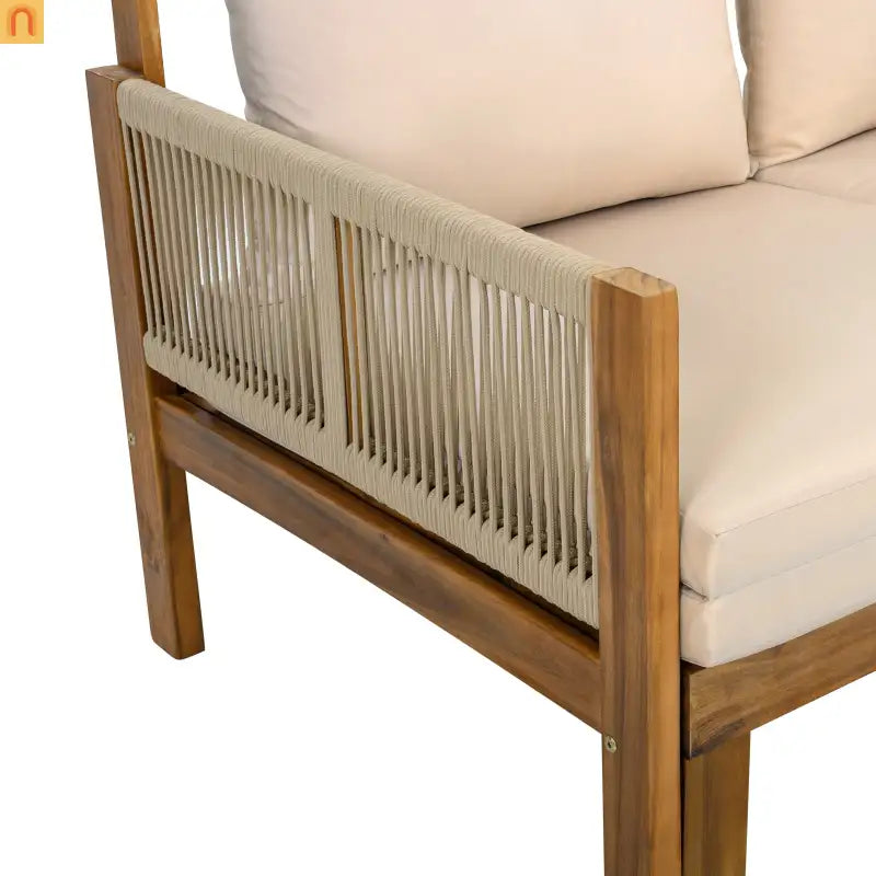 Outdoor Daybed Sofa Bed Acacia Wood Natural Brown Convertible Rope
