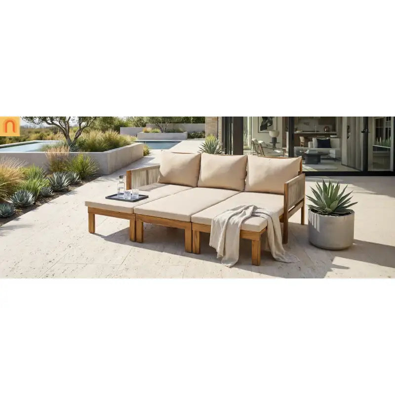 Outdoor Daybed Sofa Bed Acacia Wood Natural Brown Convertible Rope