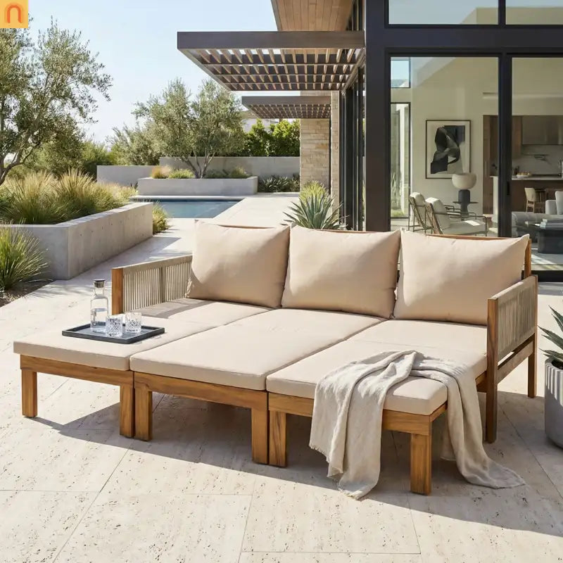 Outdoor Daybed Sofa Bed Acacia Wood Natural Brown Convertible Rope
