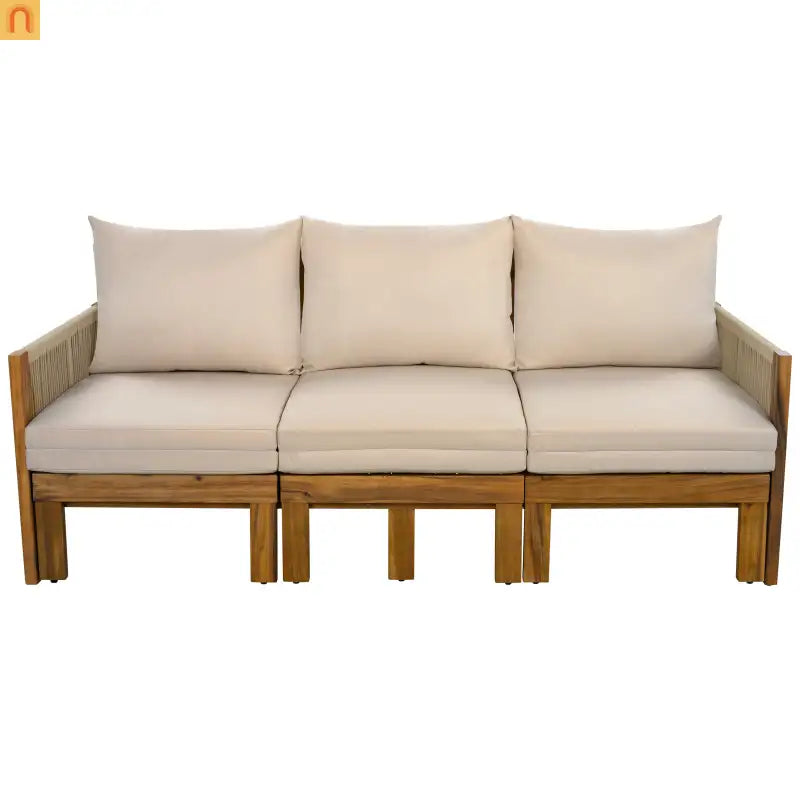 Outdoor Daybed Sofa Bed Acacia Wood Natural Brown Convertible Rope