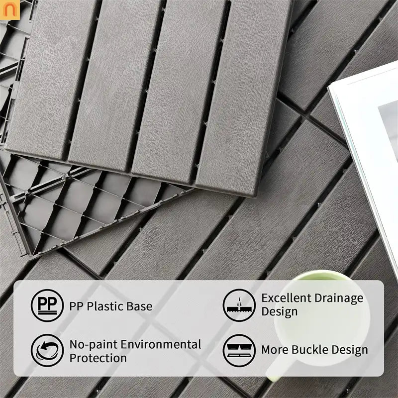 Outdoor Deck Tiles Interlocking Plastic Dark Gray 12x12