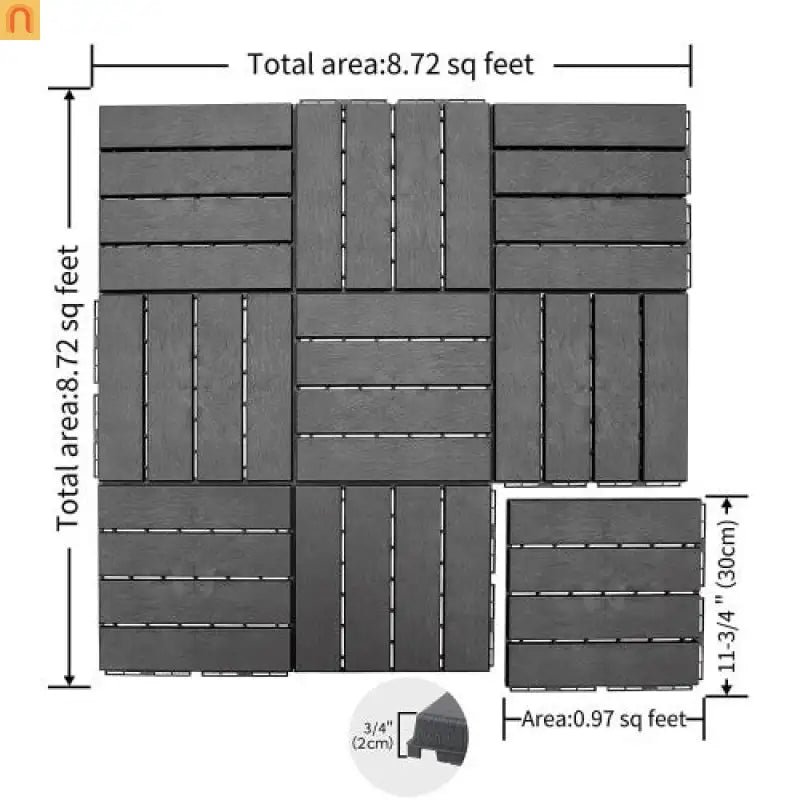 Outdoor Deck Tiles Interlocking Plastic Dark Gray 12x12
