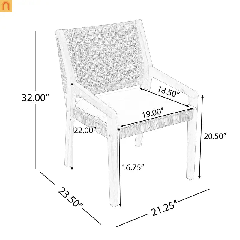 Outdoor Dining Chair Acacia Wood Wicker Teak Brown Cream Cushion 400 LB