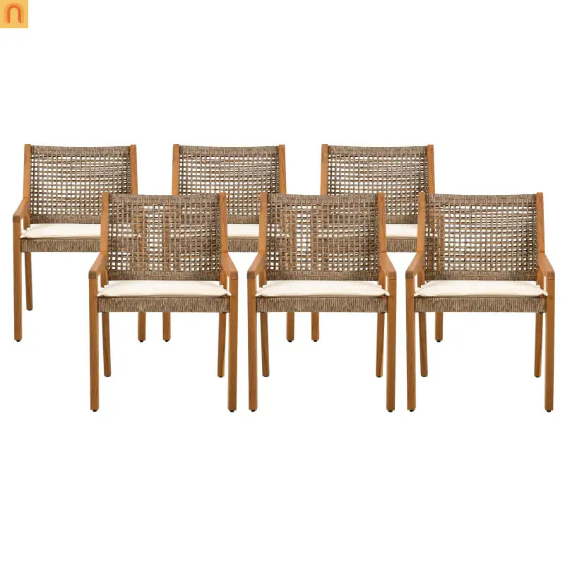 Outdoor Dining Chair Acacia Wood Wicker Teak Brown Cream Cushion 400 LB