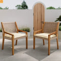 Outdoor Dining Chair Acacia Wood Wicker Teak Brown Cream Cushion 400 LB