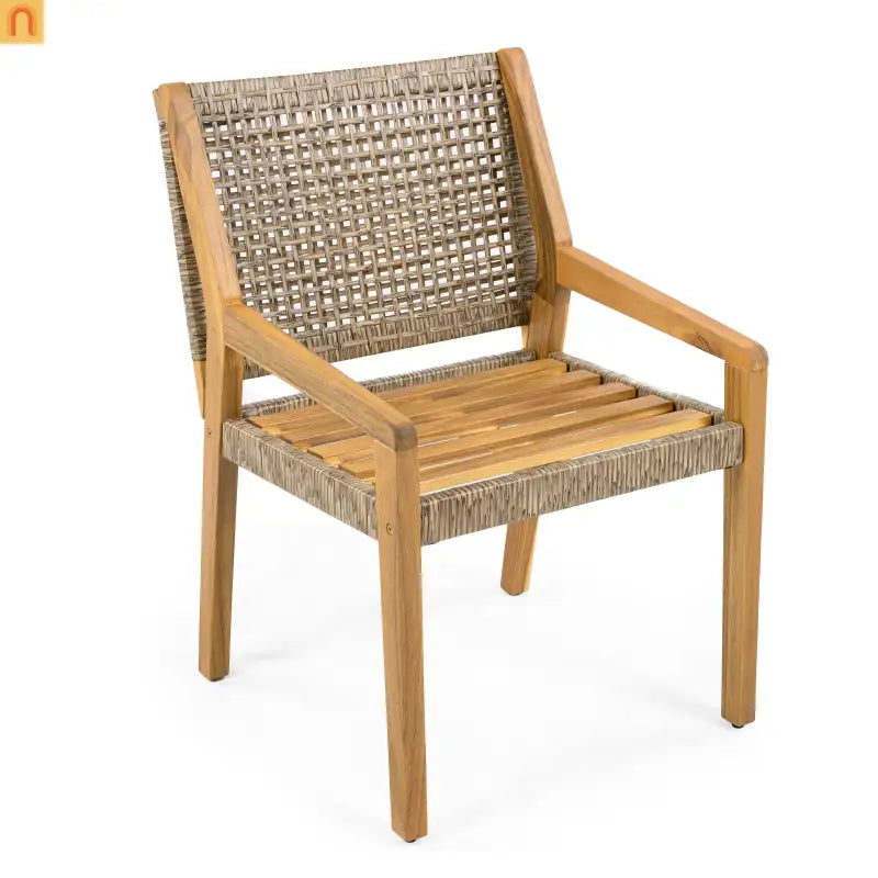 Outdoor Dining Chair Acacia Wood Wicker Teak Cream Cushion 400 LB Set 2