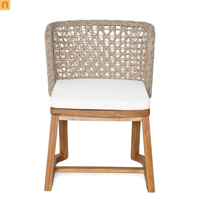 Outdoor Dining Chair Acacia Wood Wicker Teak Beige Cushion Set of 2