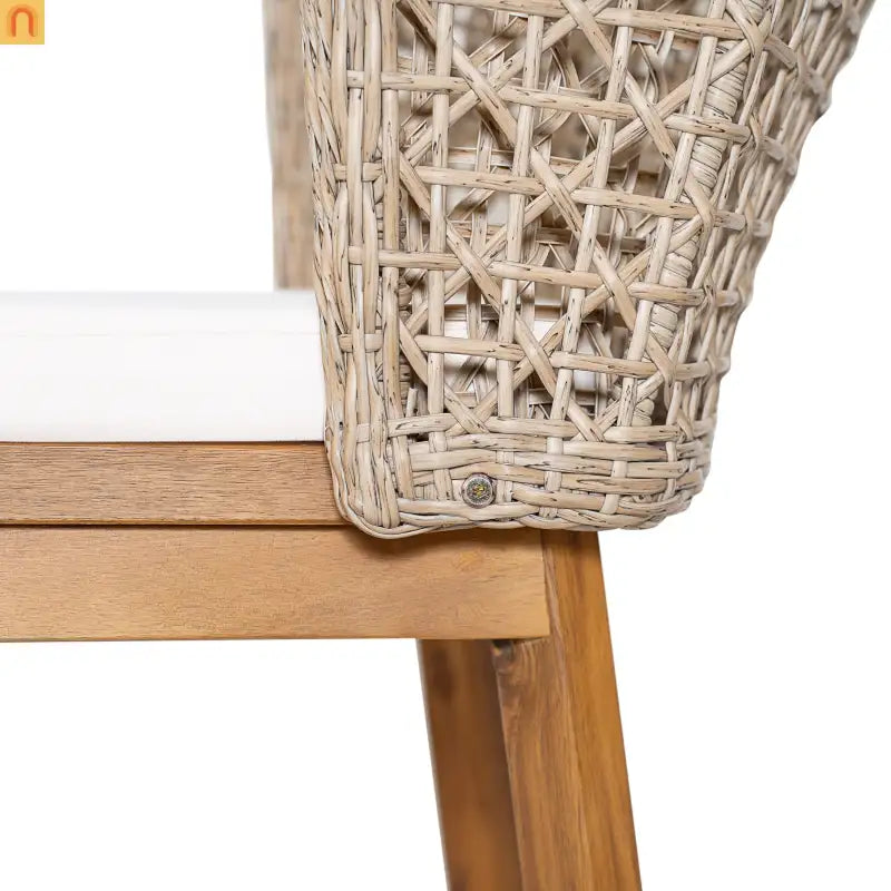 Outdoor Dining Chair Acacia Wood Wicker Teak Beige Cushion Set of 2