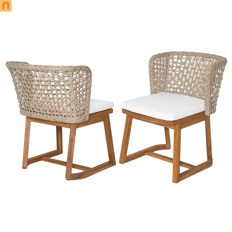Outdoor Dining Chair Acacia Wood Wicker Teak Beige Cushion Set of 2