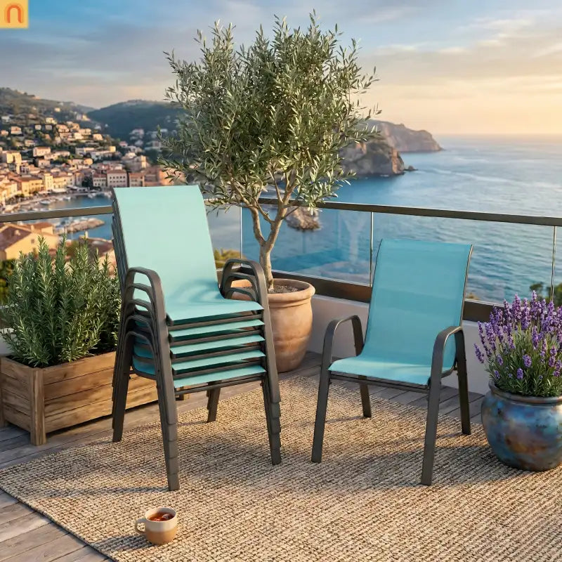 Outdoor Dining Chair Metal Sky Blue Ergonomic Set of 6 350 LB